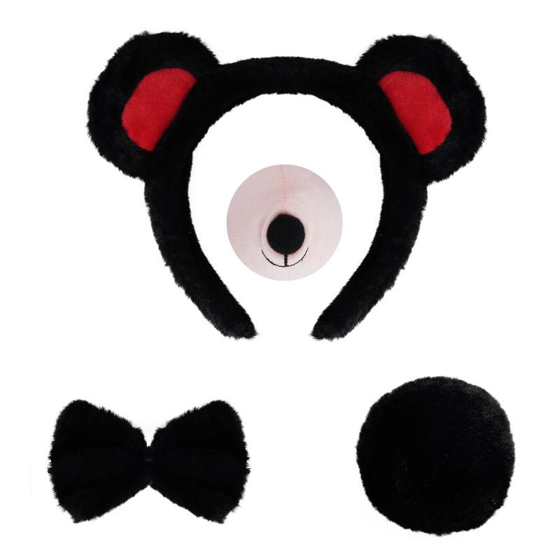 Jmkcoz 4 Pieces Bear Costume Set Bear Ears Headband and Tail Nose Bowtie for Halloween Carnival Animal Cosplay Party (Black) - Image 1